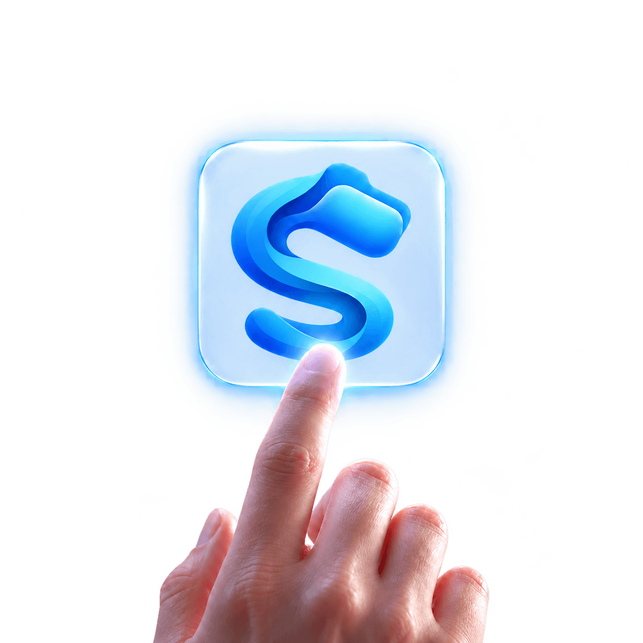 Eine Hand berührt das leuchtende Sortify-Logo